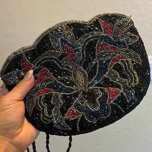 Vintage Glass bead clutch bag with strap